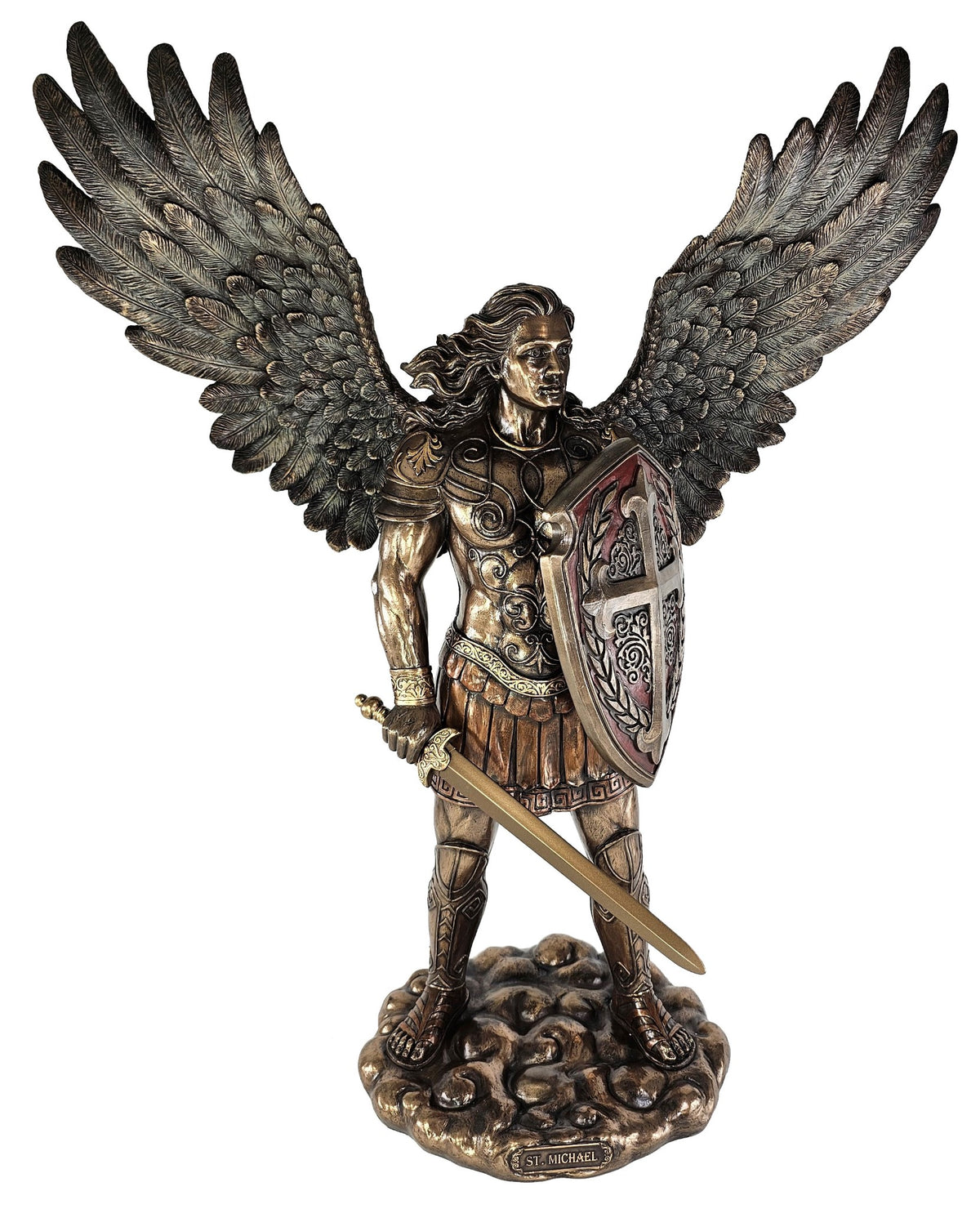 29" Saint Michael ARCHANGEL W Sword & Battle Shield Statue Bronze Finish Angel