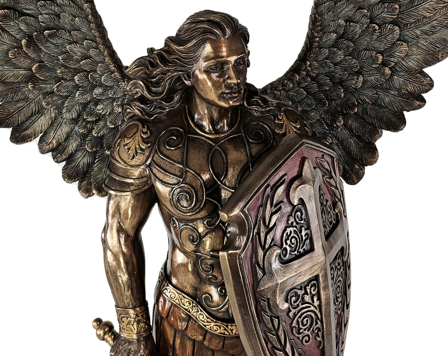 29" Saint Michael ARCHANGEL W Sword & Battle Shield Statue Bronze Finish Angel