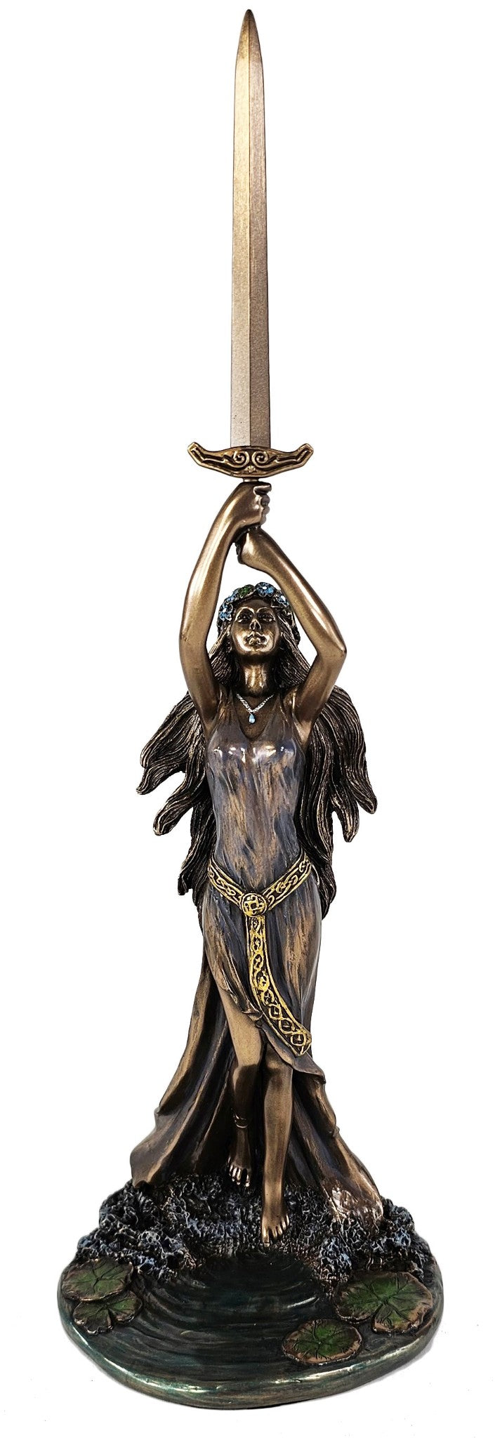 13" Lady of the Lake Viviane Holding Excalibur Sword Statue Bronze Finish