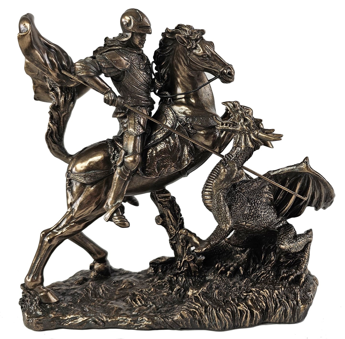 6 1/2" St George The Dragon Slayer Statue Antique Bronze Color