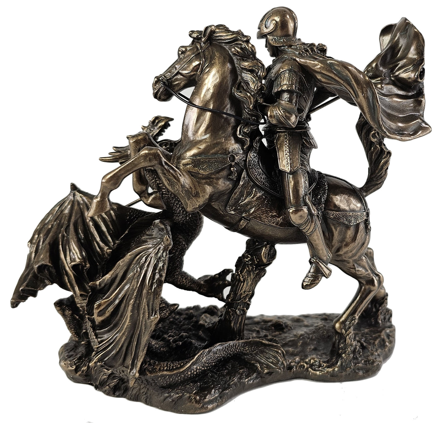 6 1/2" St George The Dragon Slayer Statue Antique Bronze Color