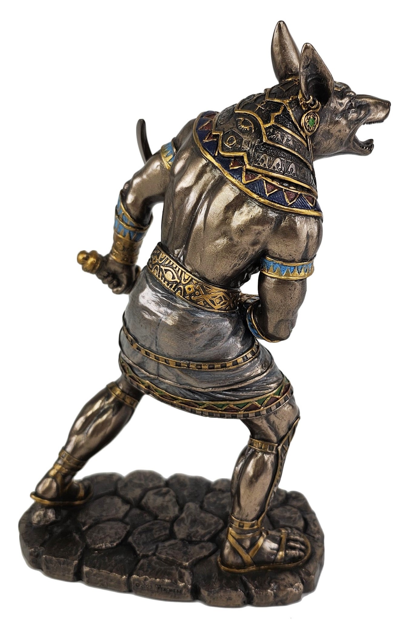 8.5" Egyptian Anubis Statue Wielding Dual Khopesh Swords Bronze Color