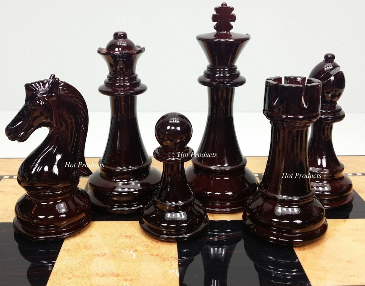 LARGE Staunton High Gloss CHESS SET W 4 1/4" KING 20" Walnut Color Storage Board
