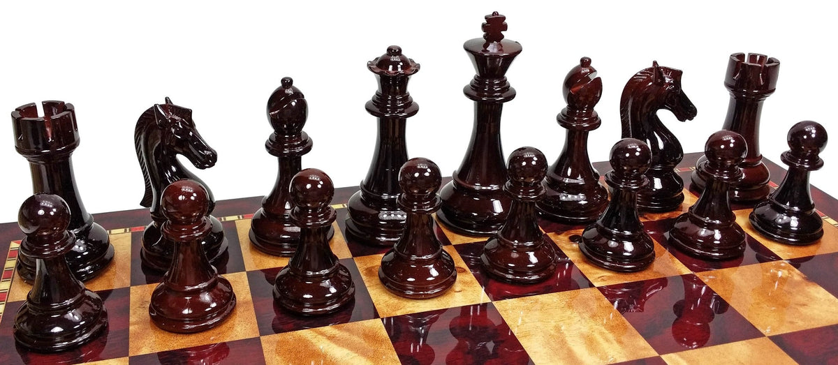 Large Staunton High Gloss Chess Set W 4 1/4" King 20" Cherry Color Storage Board
