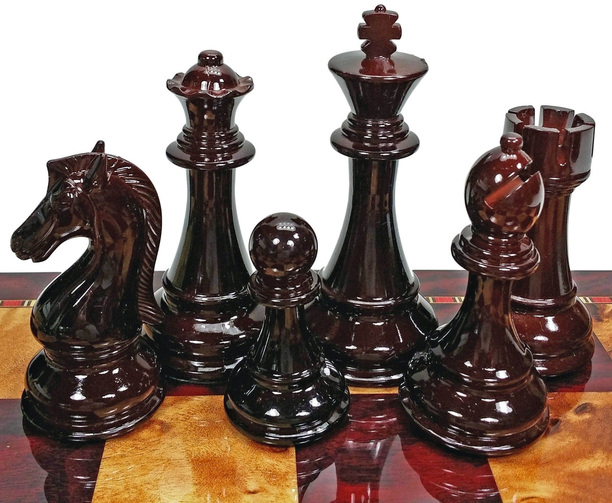 Large Staunton High Gloss Chess Set W 4 1/4" King 20" Cherry Color Storage Board