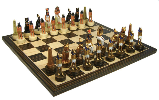 Egyptian Anubis Chess Set W/ Ebony Black & Maple 14" Wood Board egypt