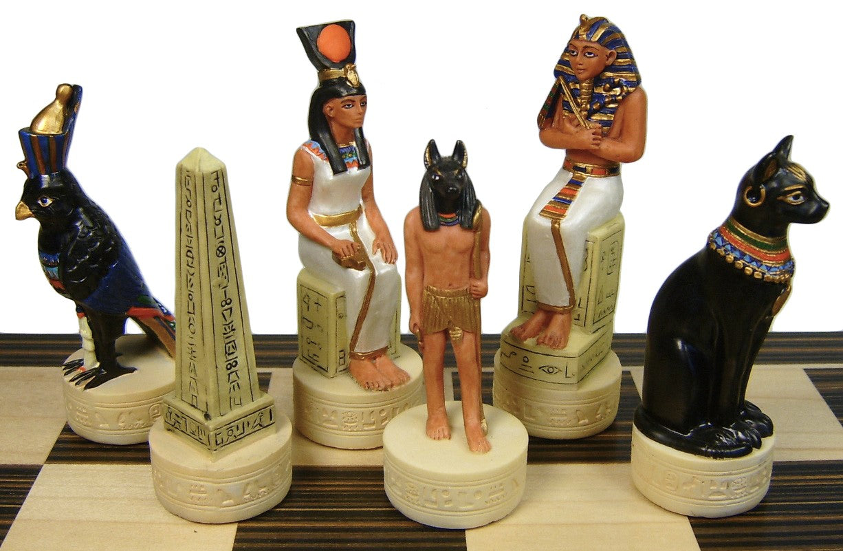 Egyptian Anubis Chess Set W/ Ebony Black & Maple 14" Wood Board egypt