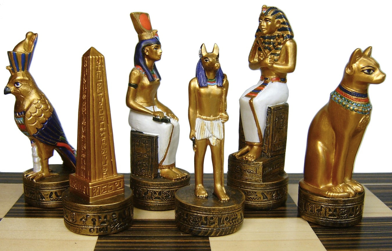Egyptian Anubis Chess Set W/ Ebony Black & Maple 14" Wood Board egypt