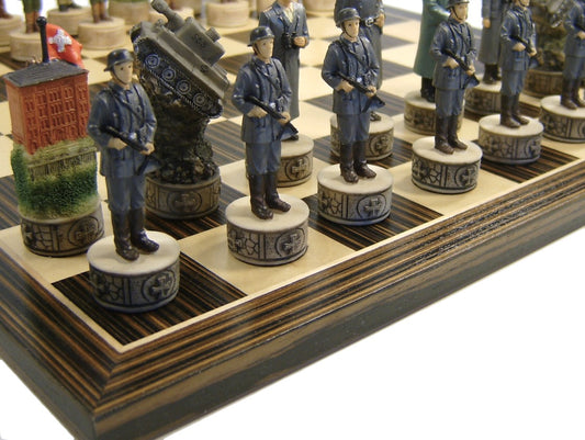 World War 2 US vs GERMANY Chess Set W/ Ebony Black & Maple 14" Wood Board