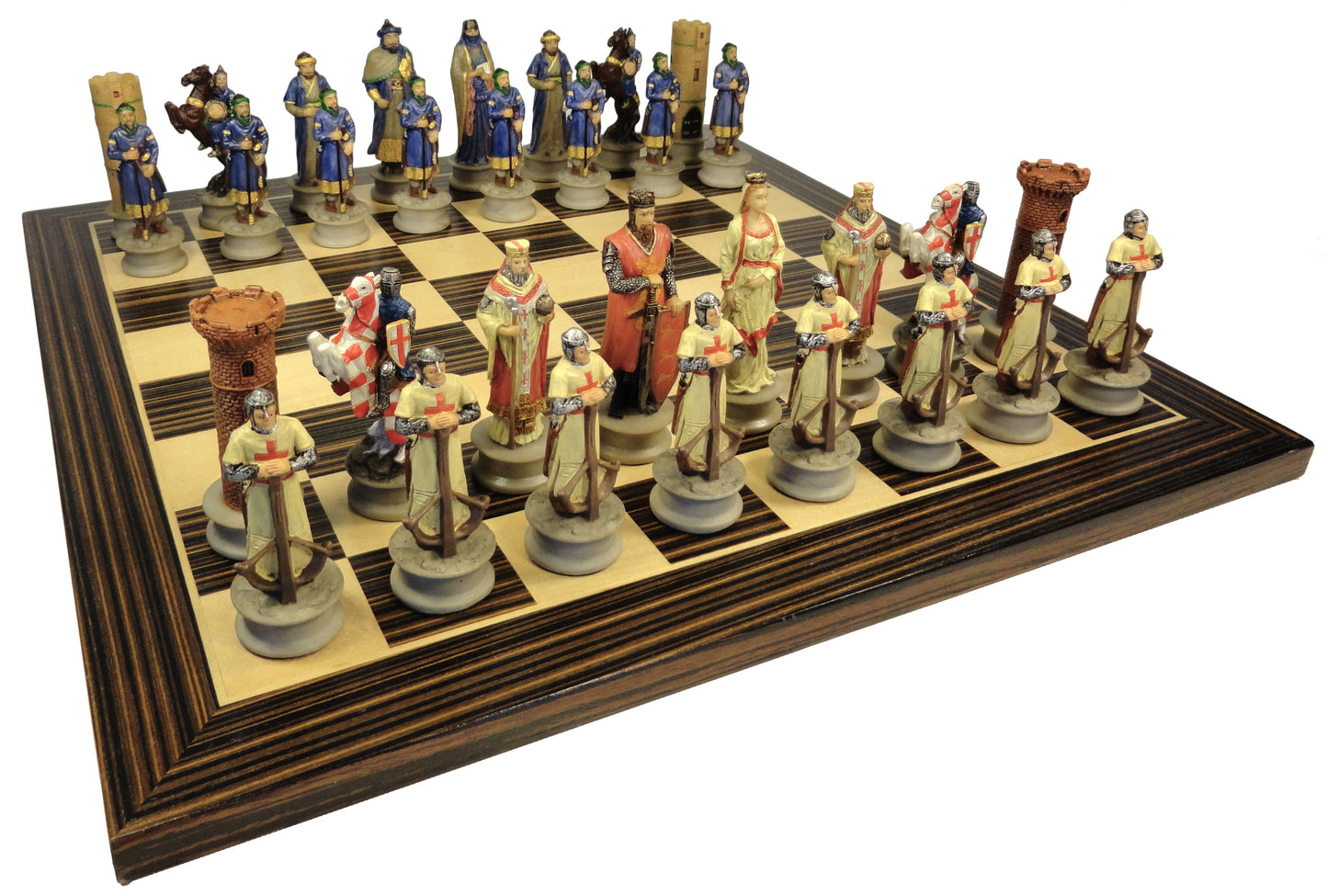 Medieval Times Crusades Arabian vs Christian Chess set 14" Ebony & Maple Board