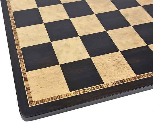 17 1/4" Ebony Black & Birdseye Maple Wood Large Chess Board Large Squares