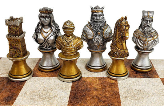 Medieval Times CRUSADE Busts chess set Antique Gold & Silver Color - No Board