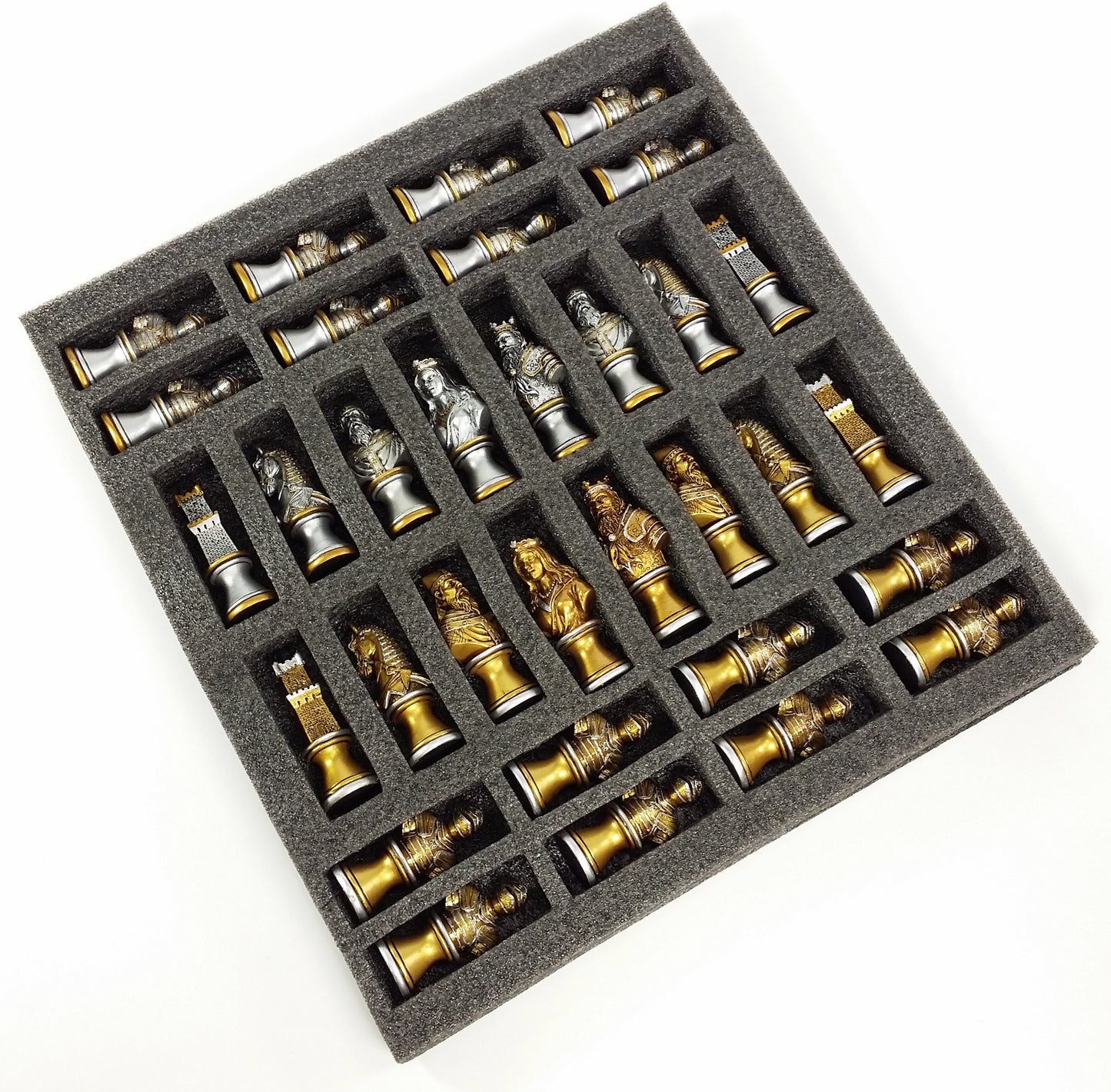 Medieval Times CRUSADE Busts chess set Antique Gold & Silver Color - No Board