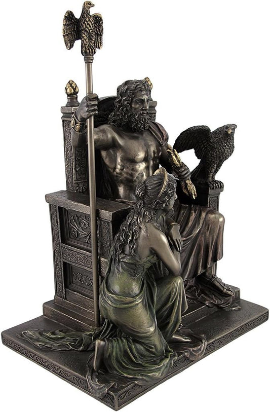 King Zeus God of Thunder & Hera on Throne Greek Mythology Statue Bronze Finish