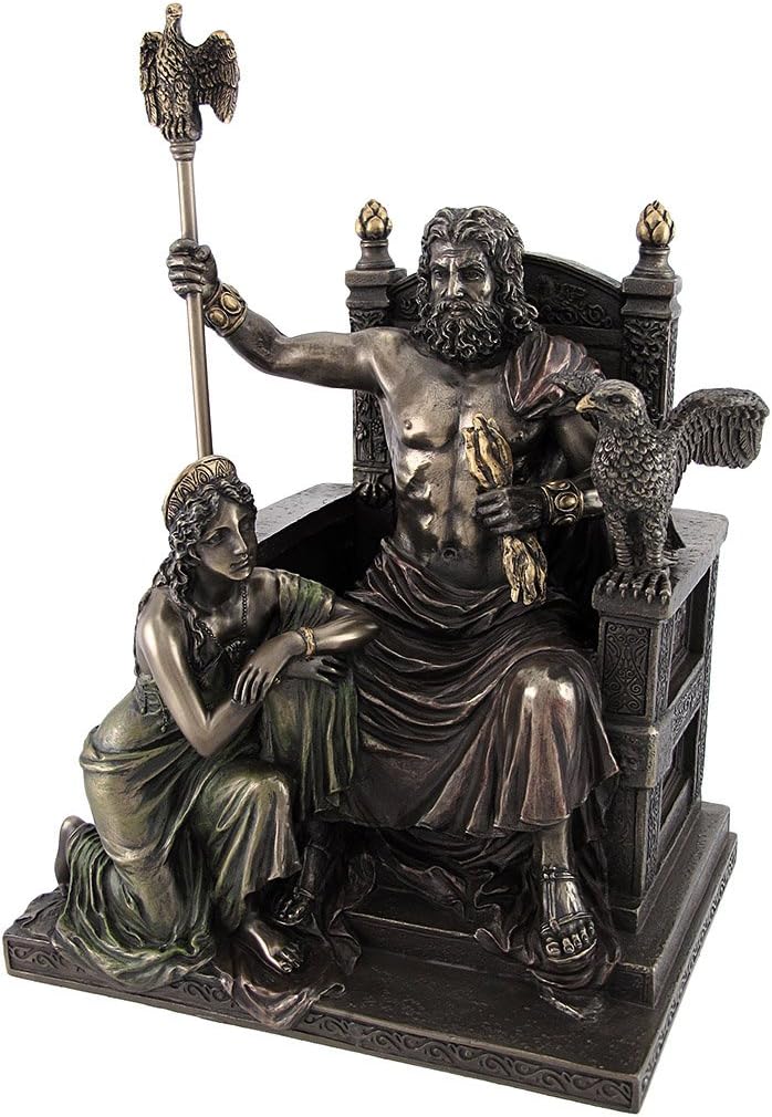 King Zeus God of Thunder & Hera on Throne Greek Mythology Statue Bronze Finish