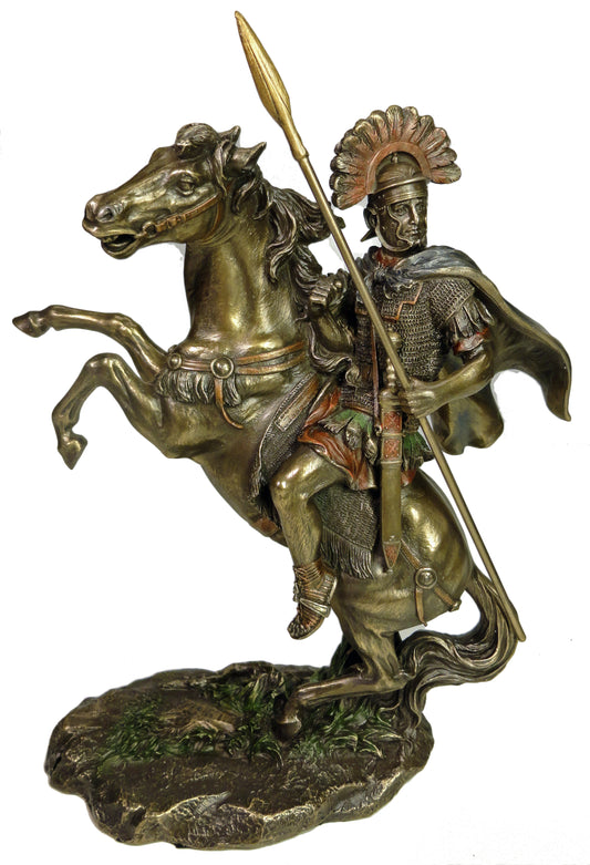 10" roman Centurion Officer Soldier on Horse with SPEAR Statue Bronze Finish