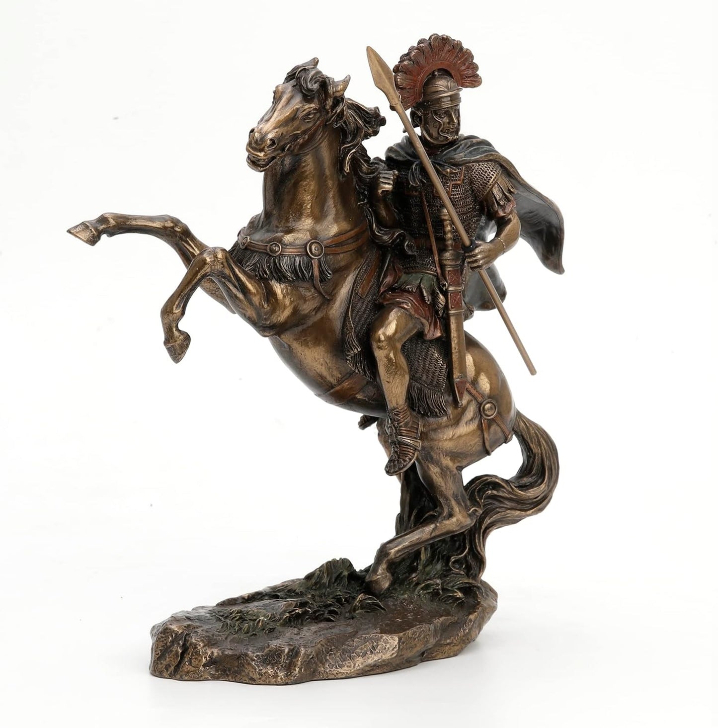 10" roman Centurion Officer Soldier on Horse with SPEAR Statue Bronze Finish