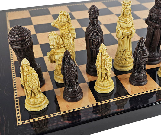 LARGE Medieval Times King Arthur Camelot Chess Set 18" Walnut Color Board