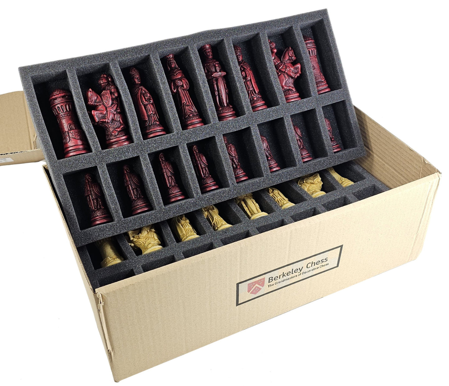 LARGE Medieval Times Red King Arthur Camelot Chess Set 18" Cherry Color Board