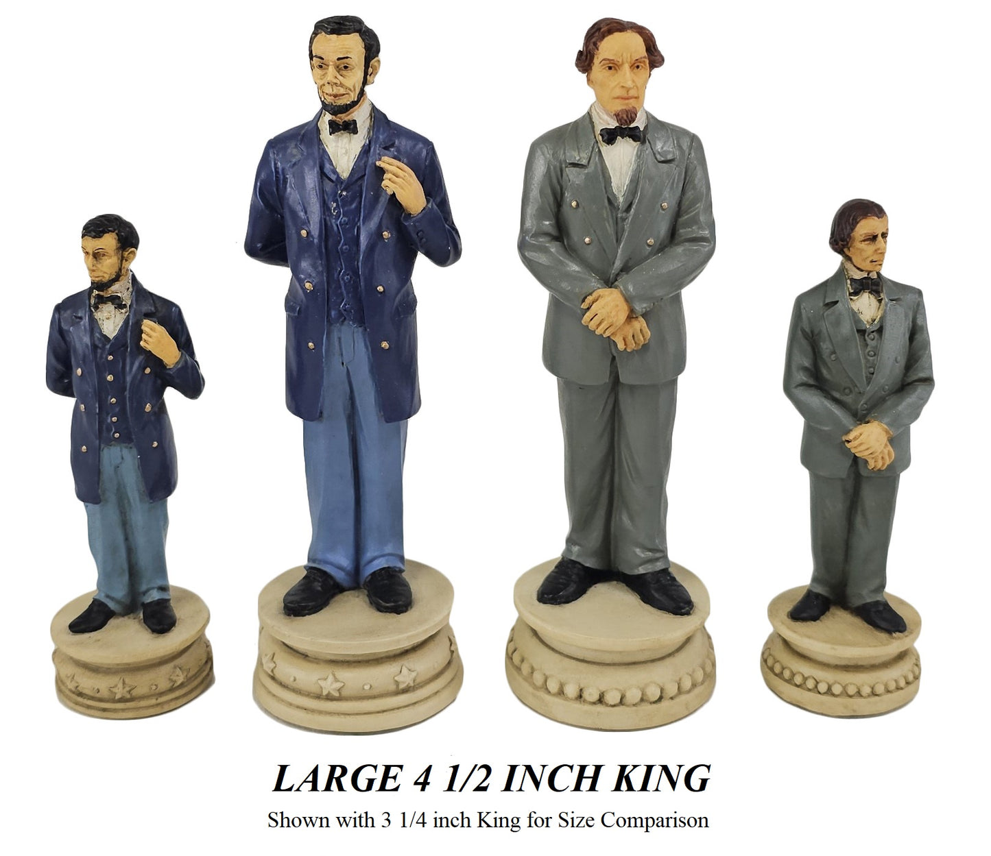 LARGE 4 1/2" KING US Civil War Generals Chess Set 20" Cherry Color Storage Board