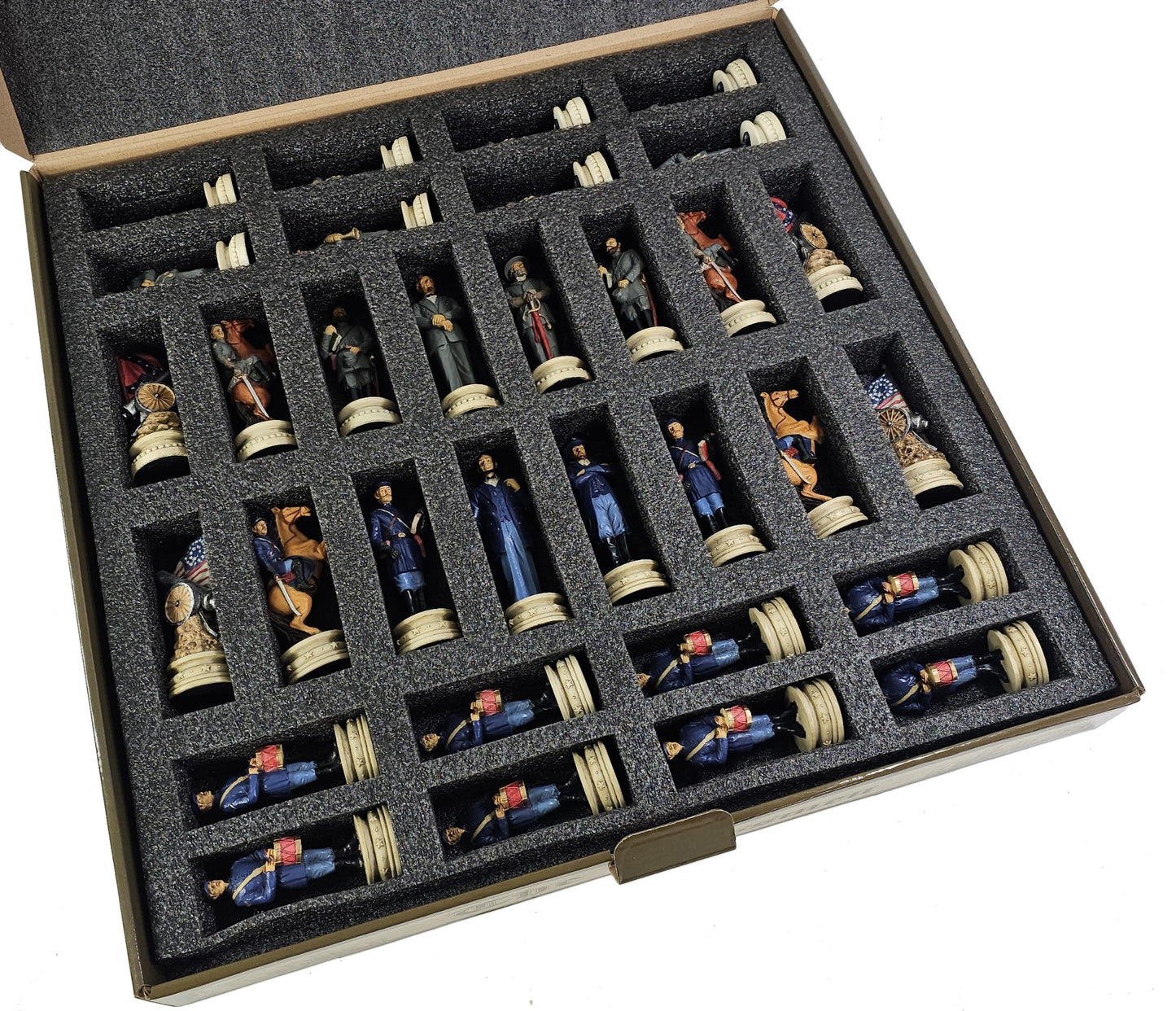 LARGE 4.5" King US Civil War General Queens Chess Set W 18" Cherry Color Board