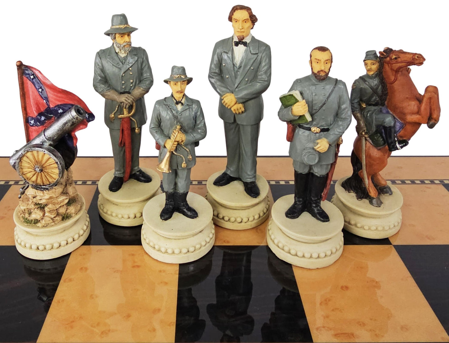 LARGE 4 1/2" KING US Civil War Generals Chess Set 20" Walnut Color Storage Board