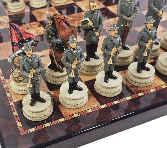 LARGE 4.5" King US Civil War General Queens Chess Set W 18" Cherry Color Board