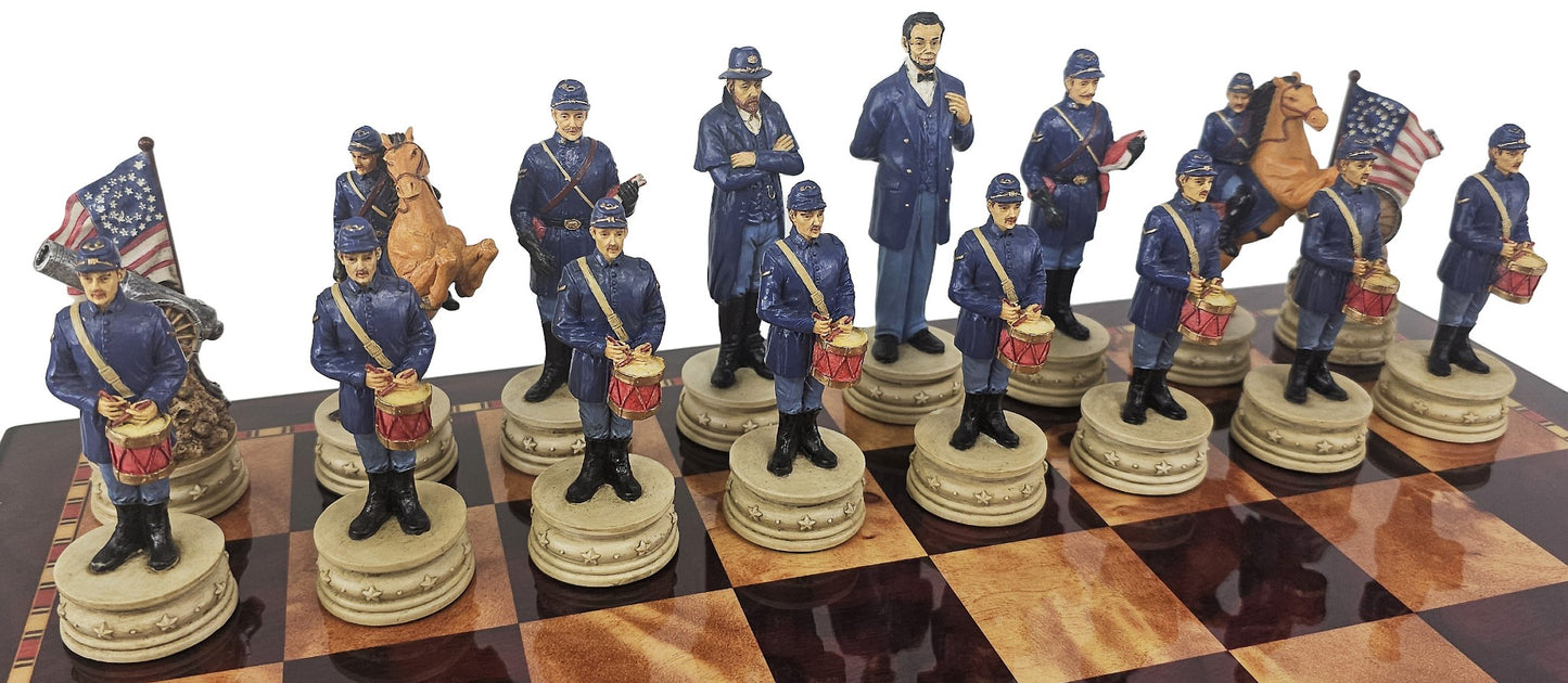 LARGE 4.5" King US Civil War General Queens Chess Set W 18" Cherry Color Board