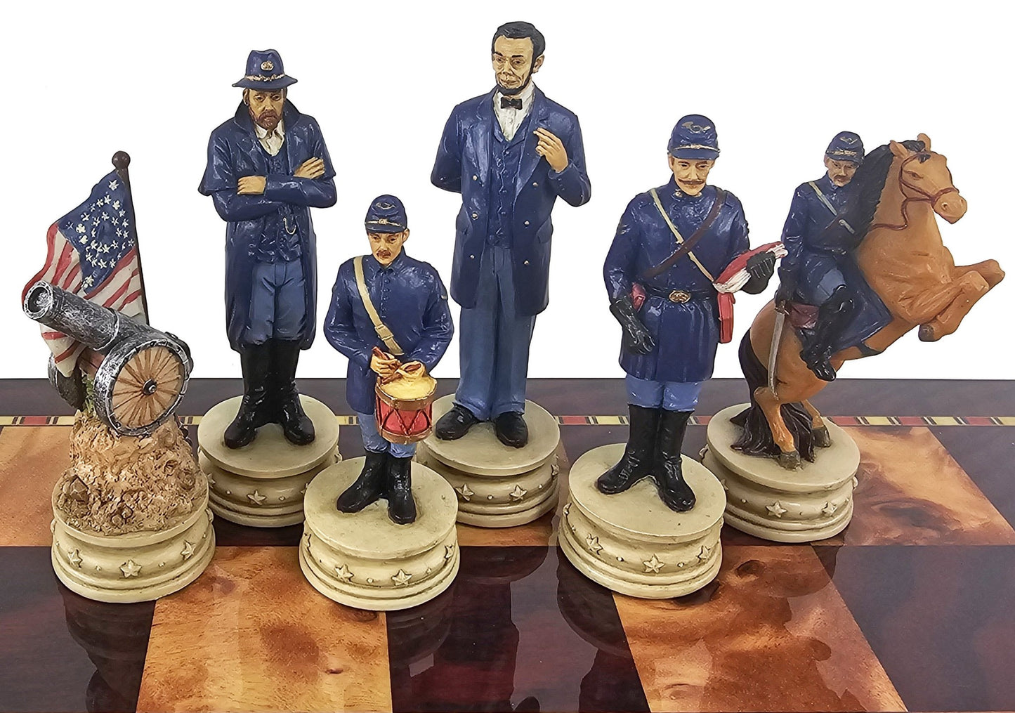 LARGE 4.5" King US Civil War General Queens Chess Set W 18" Cherry Color Board
