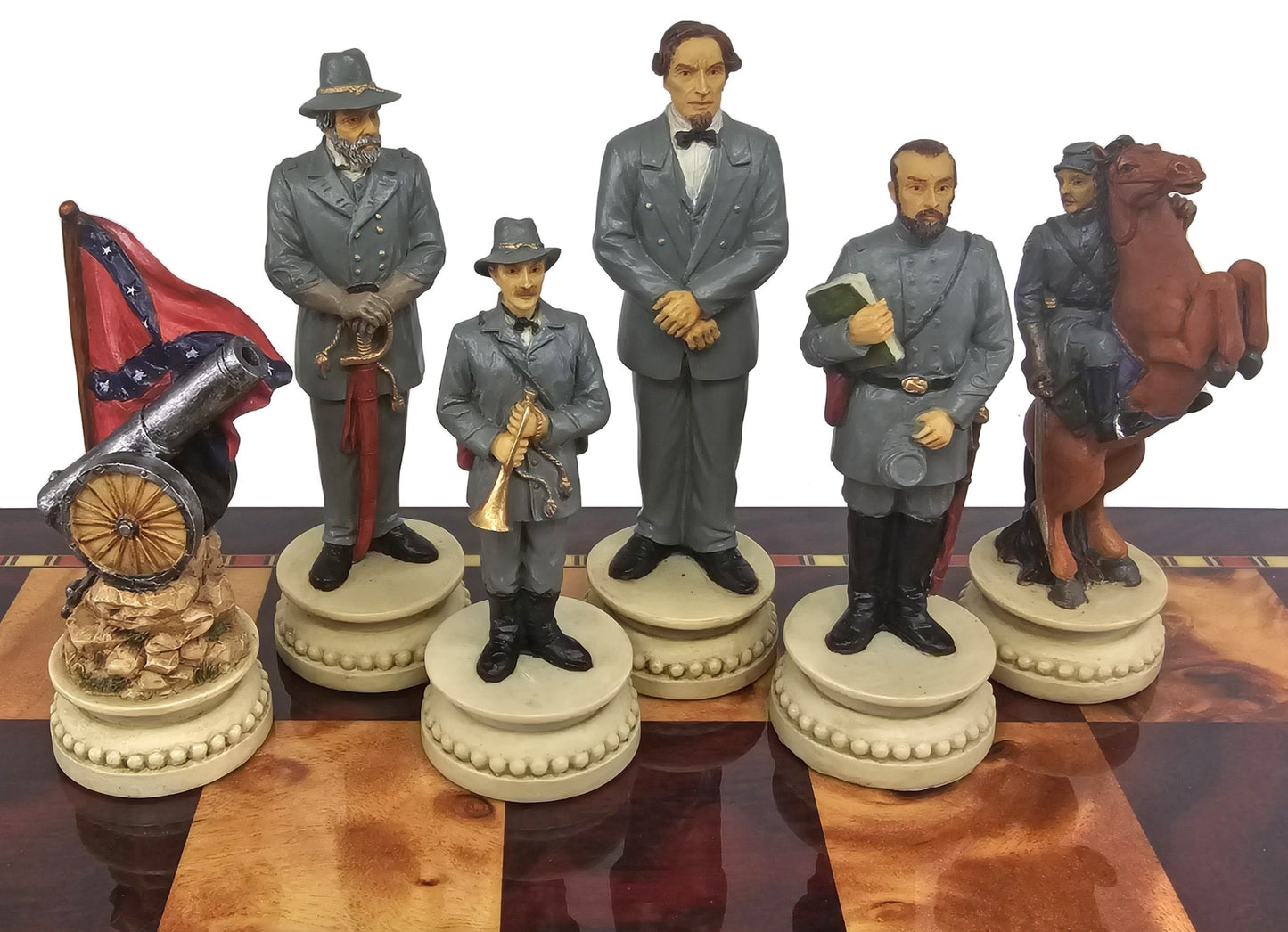 LARGE 4.5" King US Civil War General Queens Chess Set W 18" Cherry Color Board