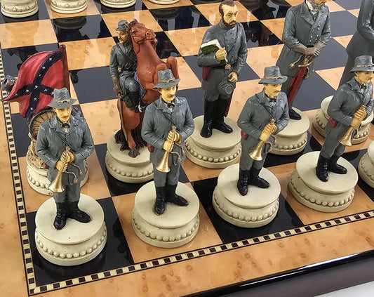 LARGE 4.5" King US Civil War General Queens Chess Set W 18" Walnut Color Board