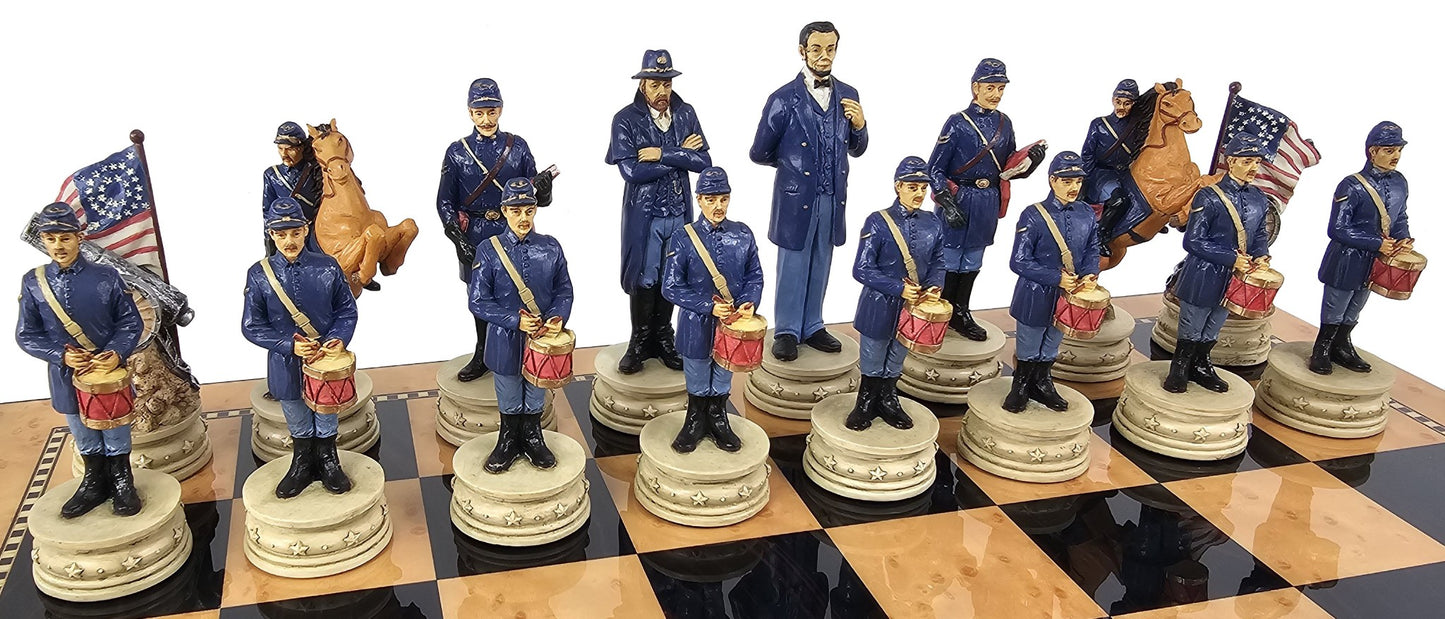 LARGE 4.5" King US Civil War General Queens Chess Set W 18" Walnut Color Board
