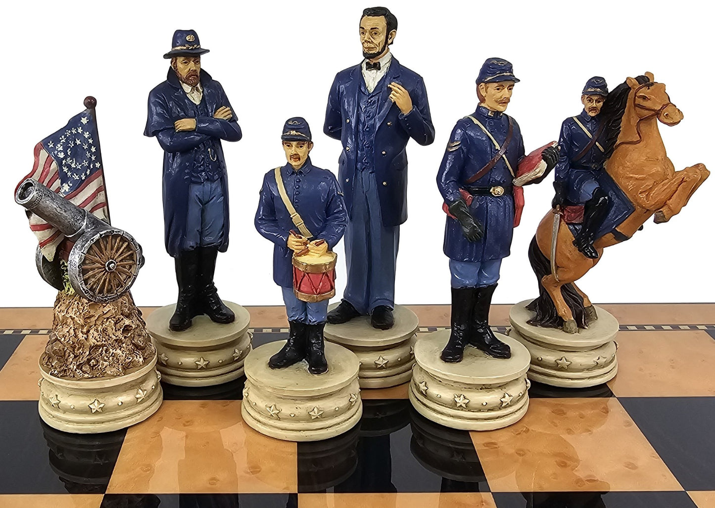 LARGE 4.5" King US Civil War General Queens Chess Set W 18" Walnut Color Board