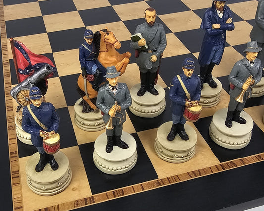 LARGE 4.5" King US Civil War General Queens Chess Set W 20.5" Ebony Maple Board