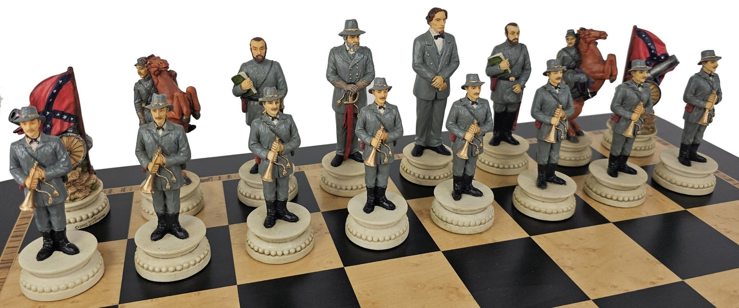 LARGE 4.5" King US Civil War General Queens Chess Set W 20.5" Ebony Maple Board