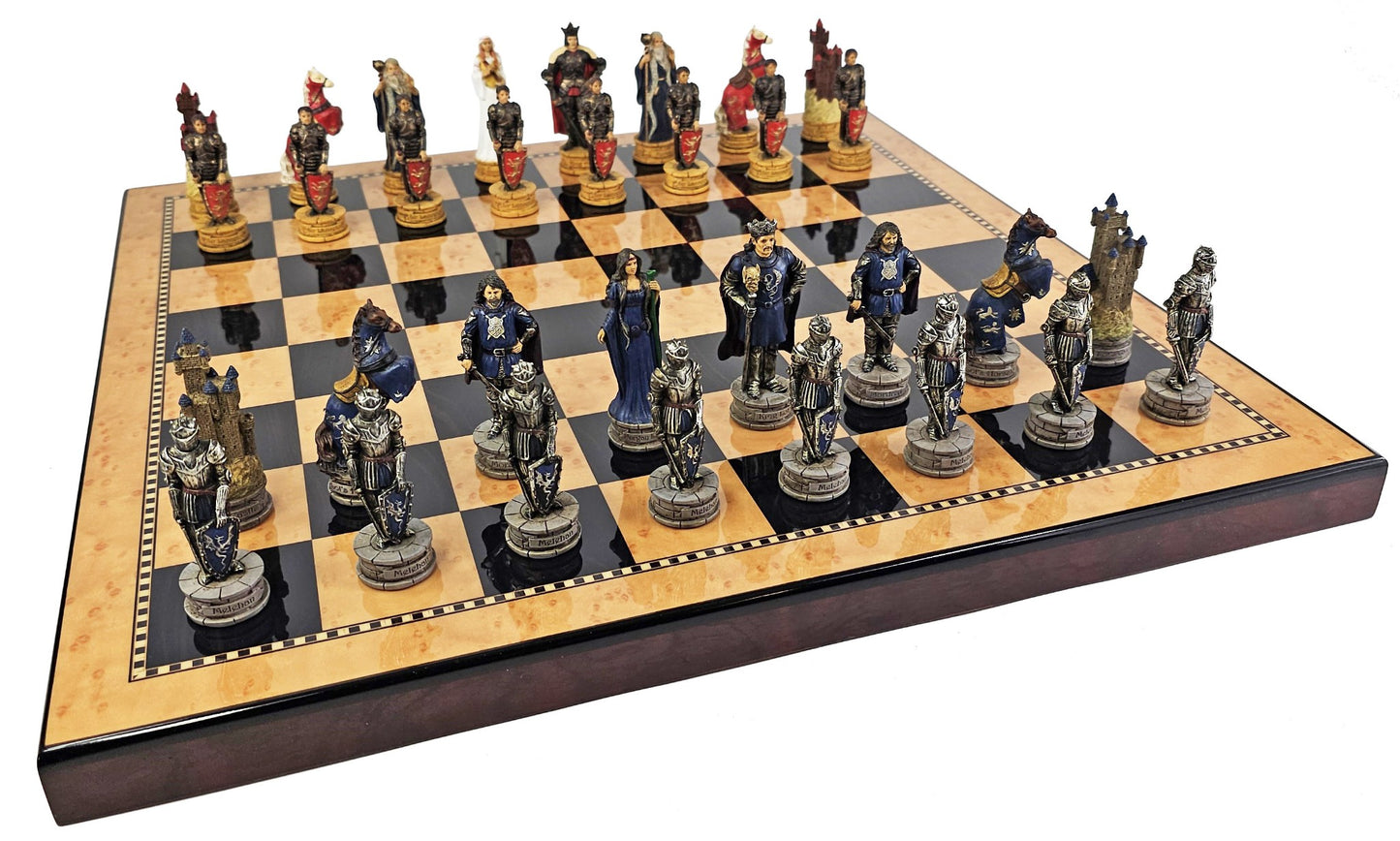 Medieval Times Crusade King Arthur Camelot Knights Chess Set Walnut Color Board