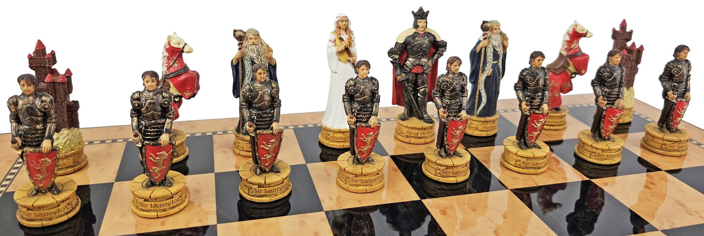 Medieval Times Crusade King Arthur Camelot Knights Chess Set Walnut Color Board