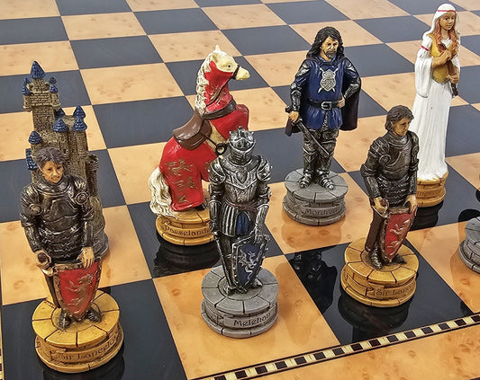 Medieval Times Crusade King Arthur Camelot Knights Chess Set Walnut Color Board