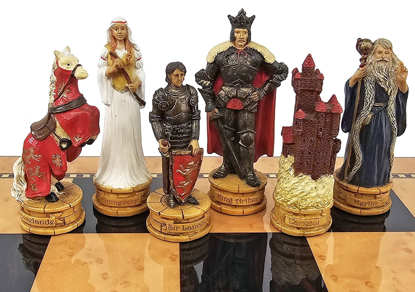 Medieval Times Crusade King Arthur Camelot Knights Chess Set Walnut Color Board