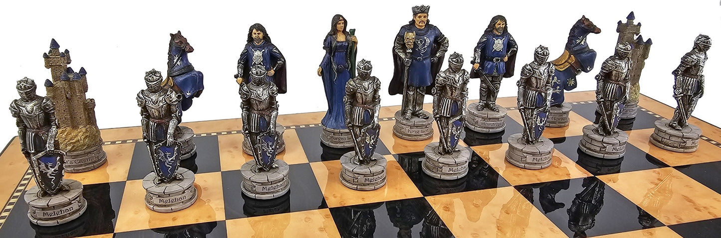 Medieval Times Crusade King Arthur Camelot Knights Chess Set Walnut Color Board