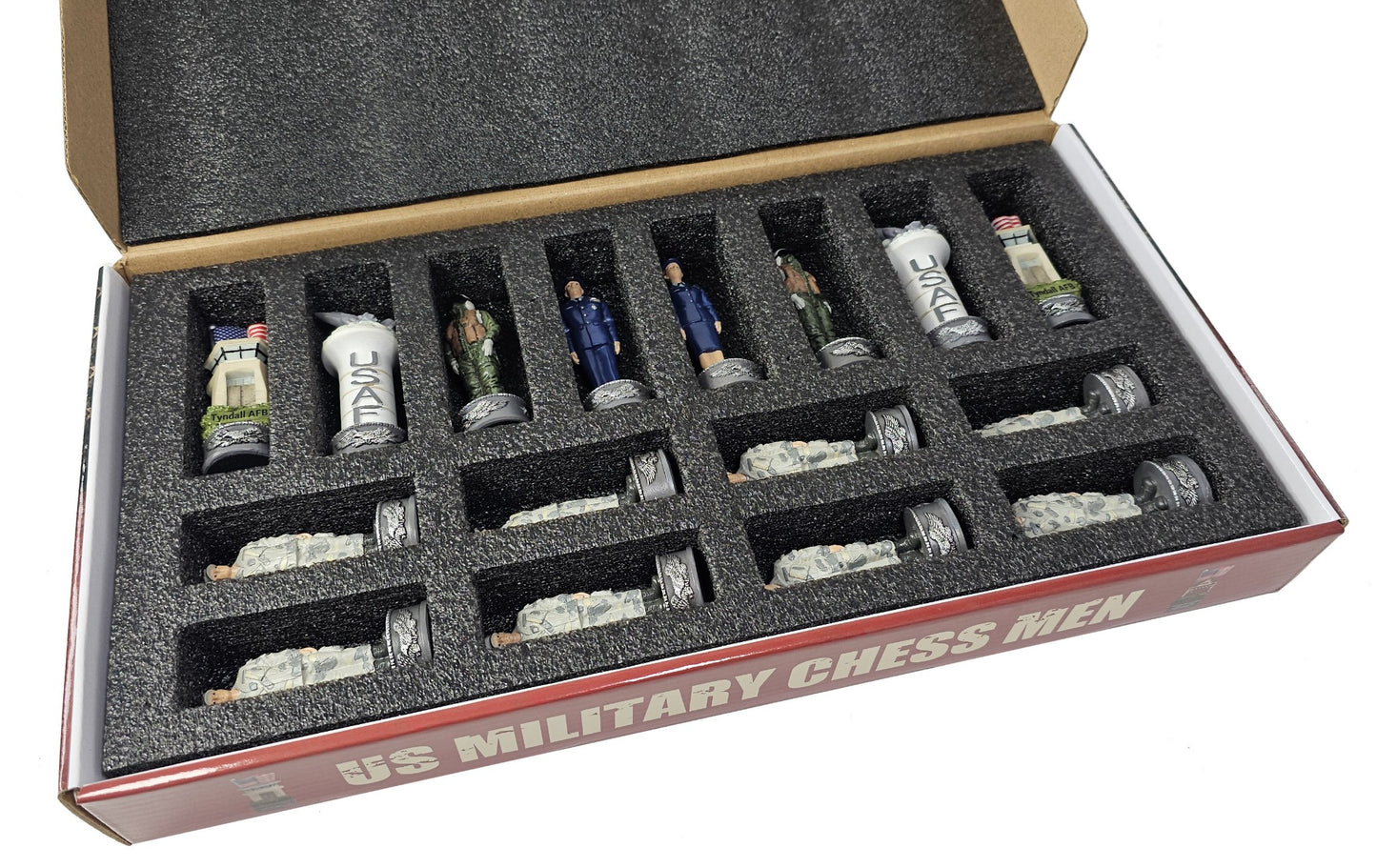 US Military Army vs Air Force Chess Men Set with 18" Cherry Color Board