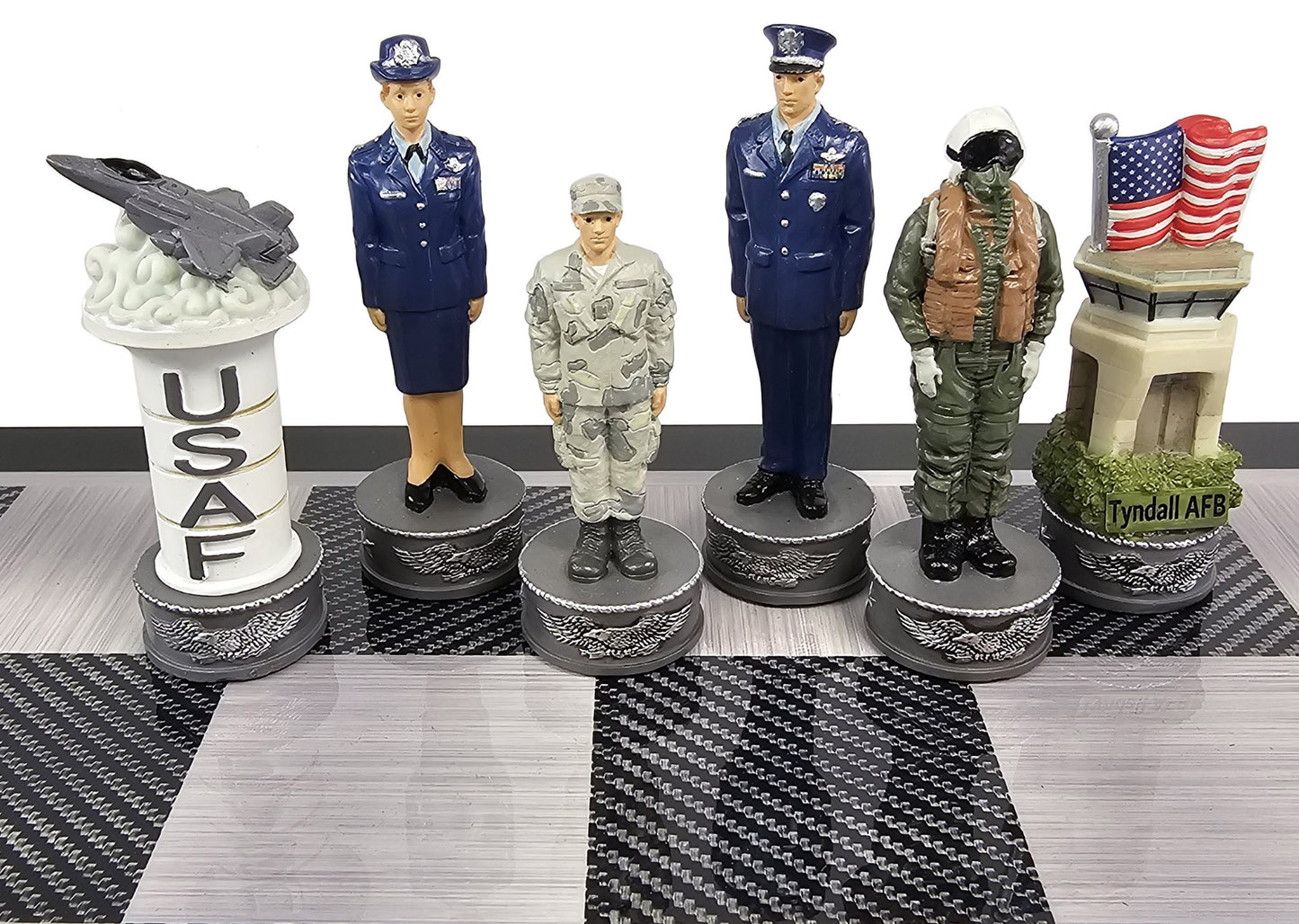 US Military Army vs Air Force Chess Men Set with 18" Black and Gray Board