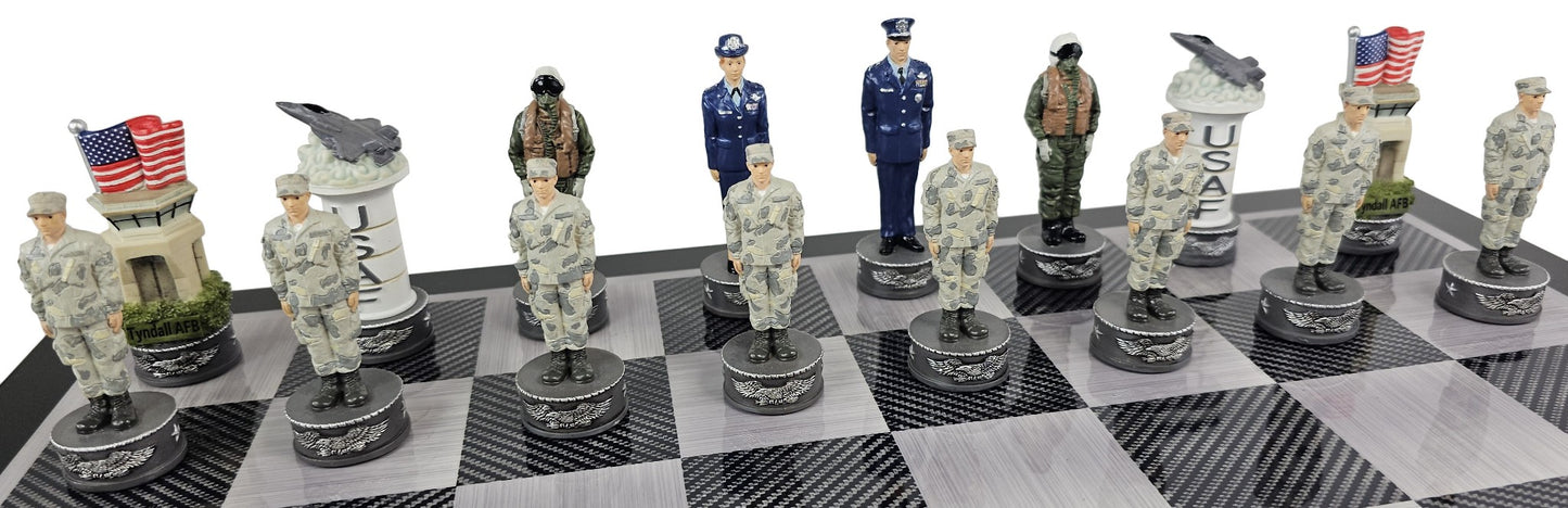 US Military Army vs Air Force Chess Men Set with 18" Black and Gray Board