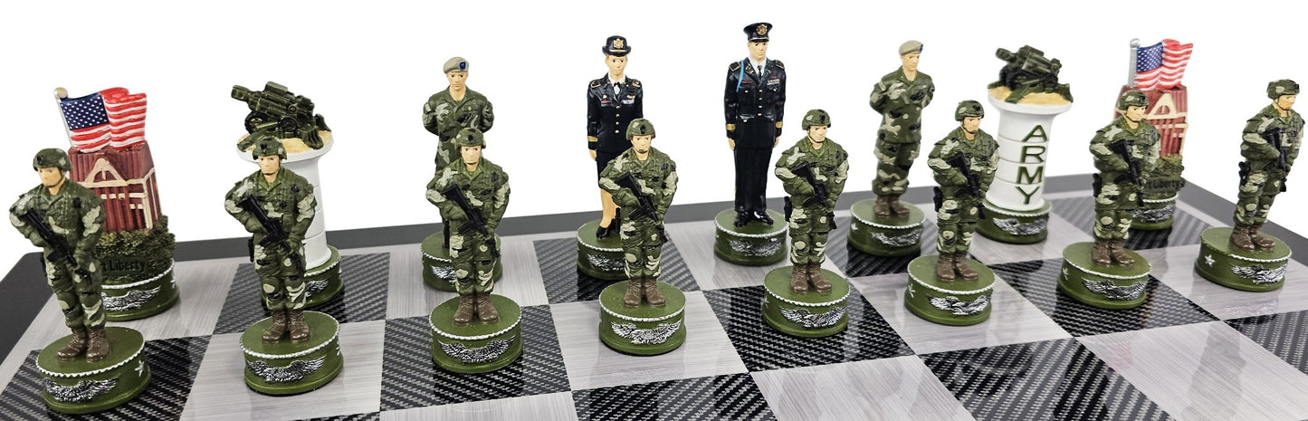 US Military Army vs Air Force Chess Men Set with 18" Black and Gray Board