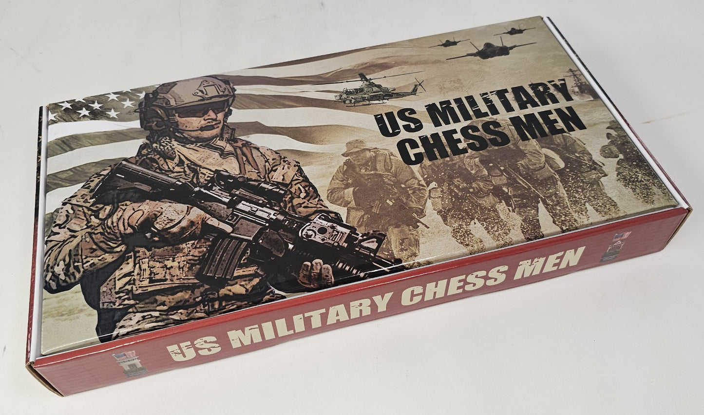 US Military Army vs Air Force Chess Men Set with 18" Cherry Color Board