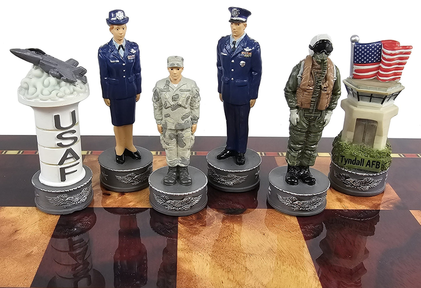 US Military Army vs Air Force Chess Men Set with 18" Cherry Color Board