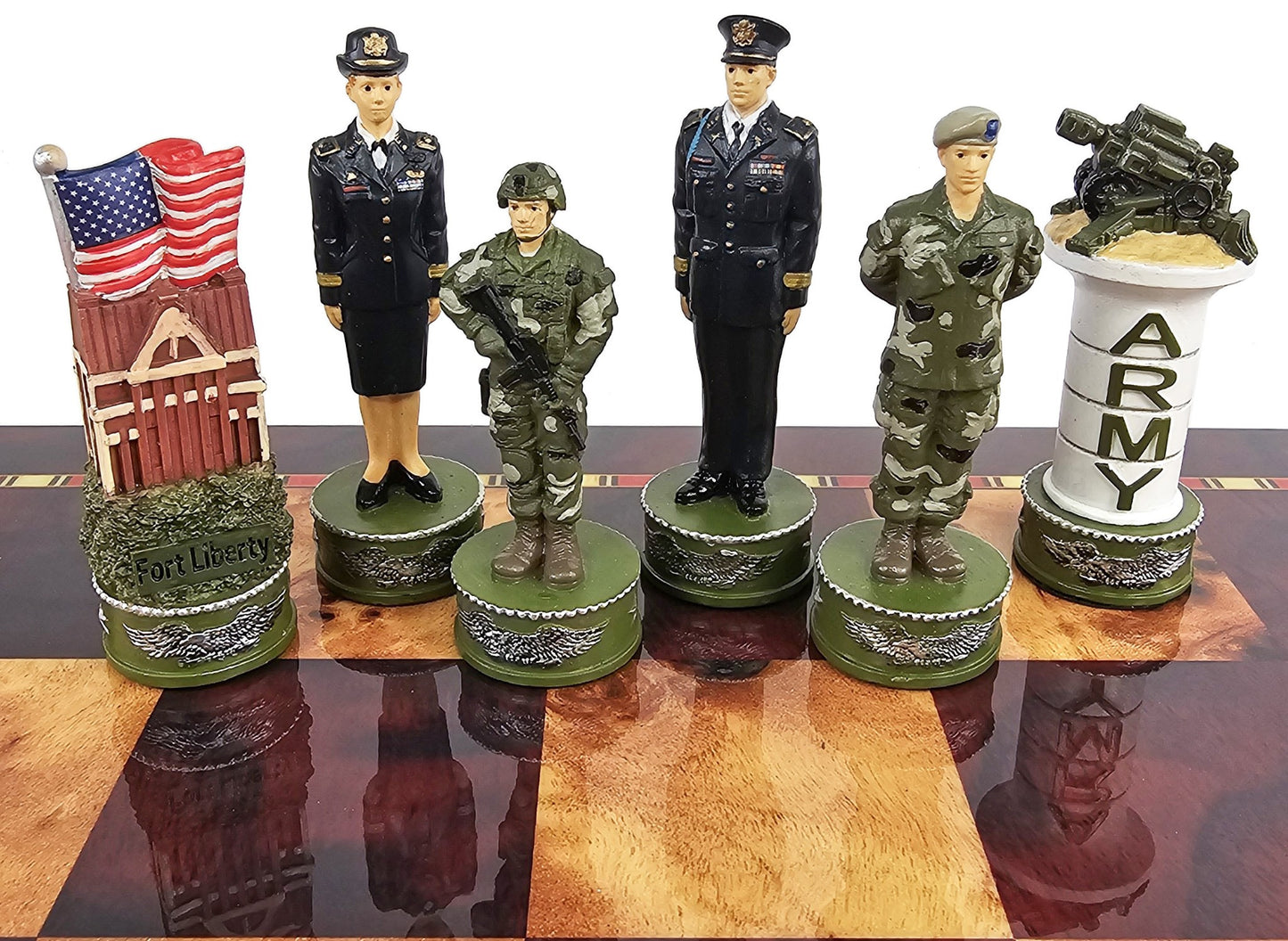 US Military Army vs Air Force Chess Men Set with 18" Cherry Color Board