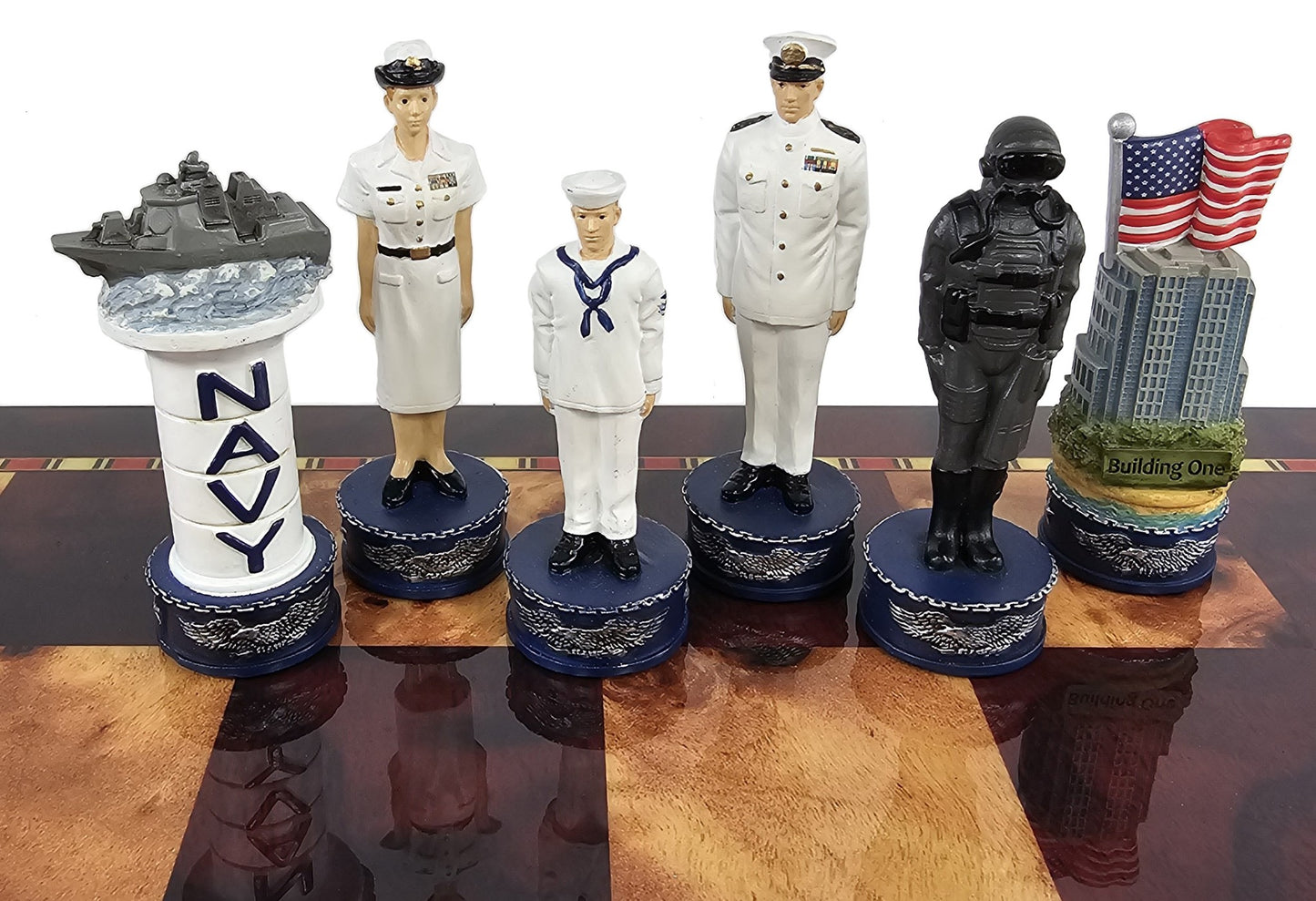 US Military Navy vs Marines Chess Men Set With Cherry Color Storage Board