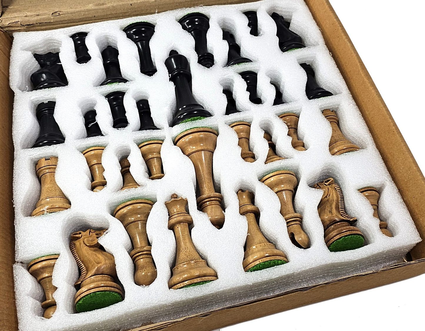 Black / Antiqued 4 5/8 King Anderssen Staunton Wood Large Chess Men Set NO Board