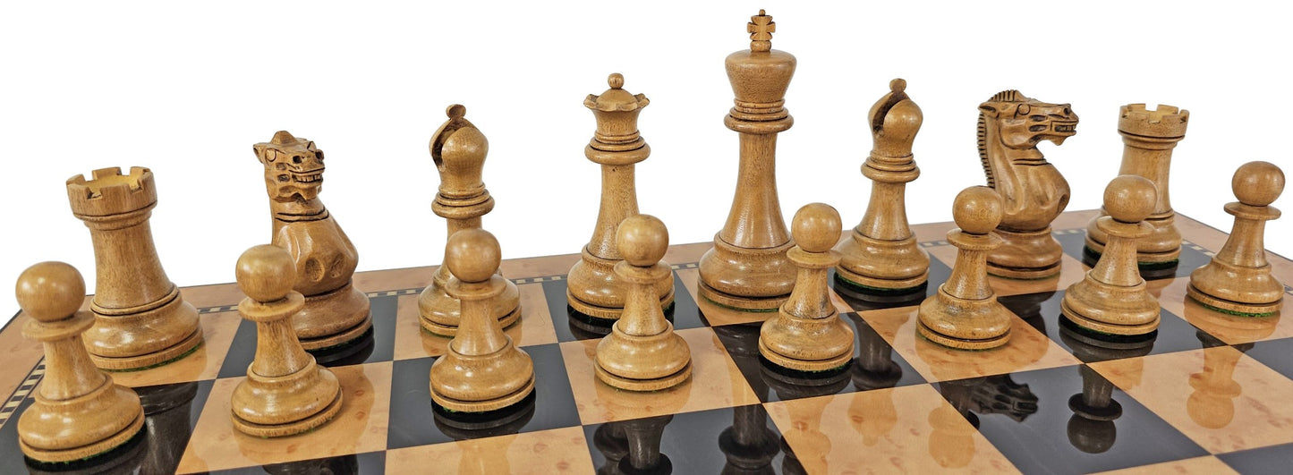 Black / Antiqued 3 3/4 Anderssen Staunton Wood Chess Set Walnut Color Storage Bd